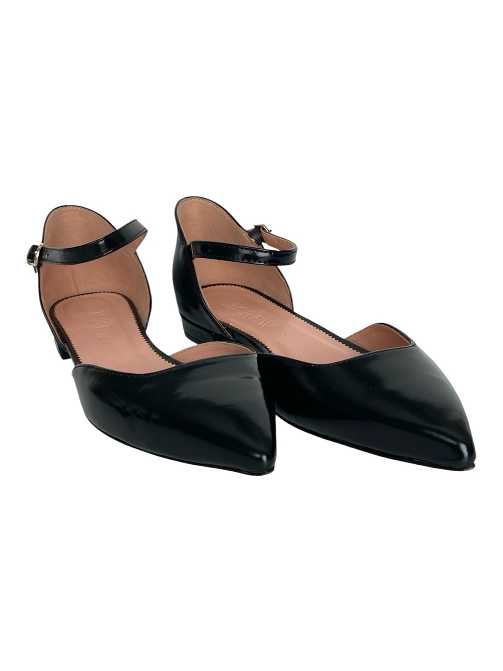 J. Crew Black Patent Pointed D'Orsay Flats with Ankle Strap
